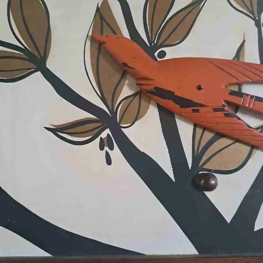 Vintage MultiColor Mid Century 3D Bird Leaf Rectangular Wall Art